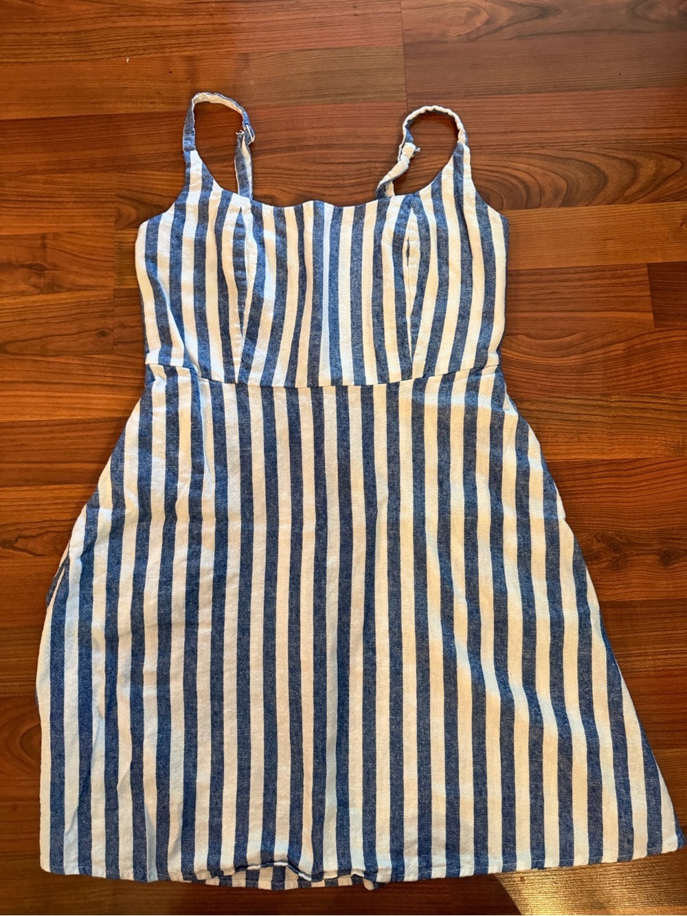 Striped Blue and White Mini Dress with Adjustable Straps